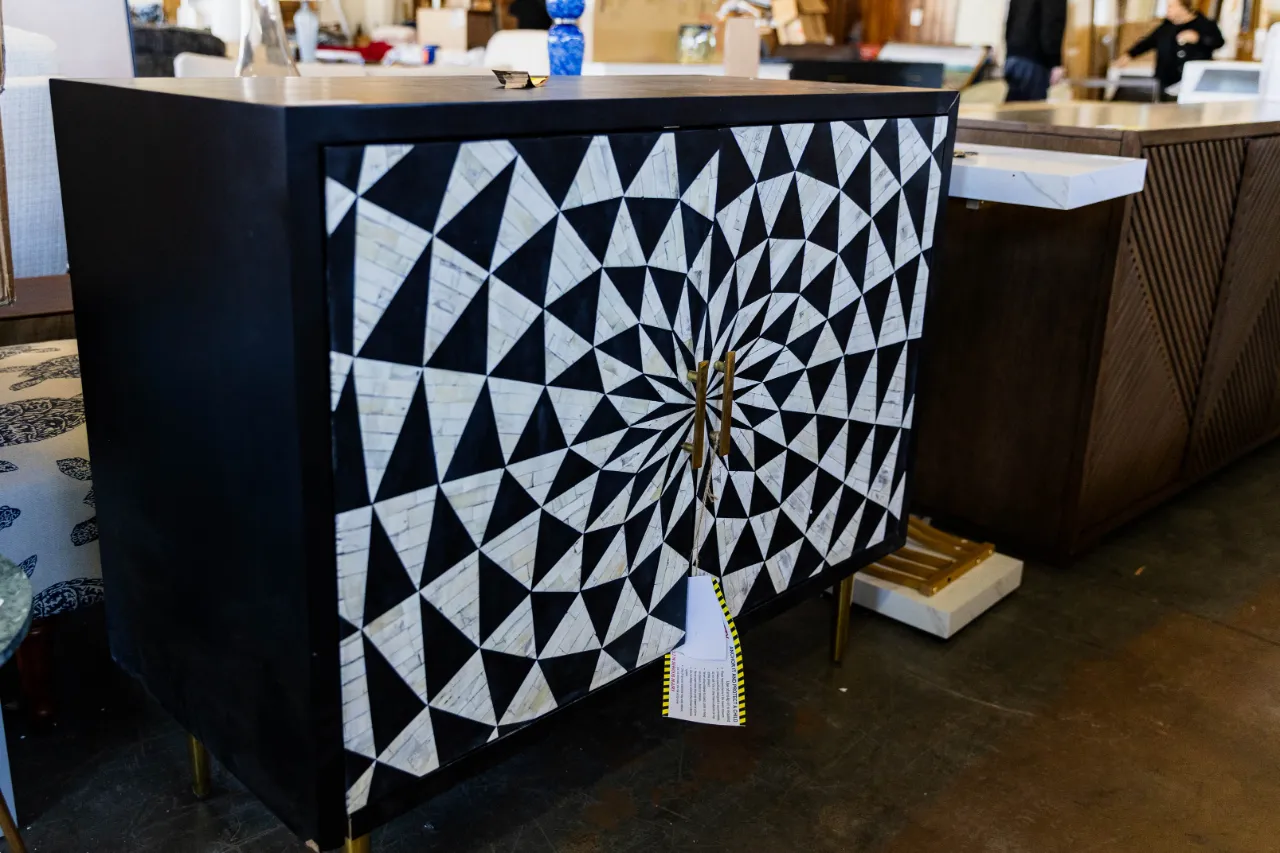 Black and White Geometric Inlay Cabinet โ image 1