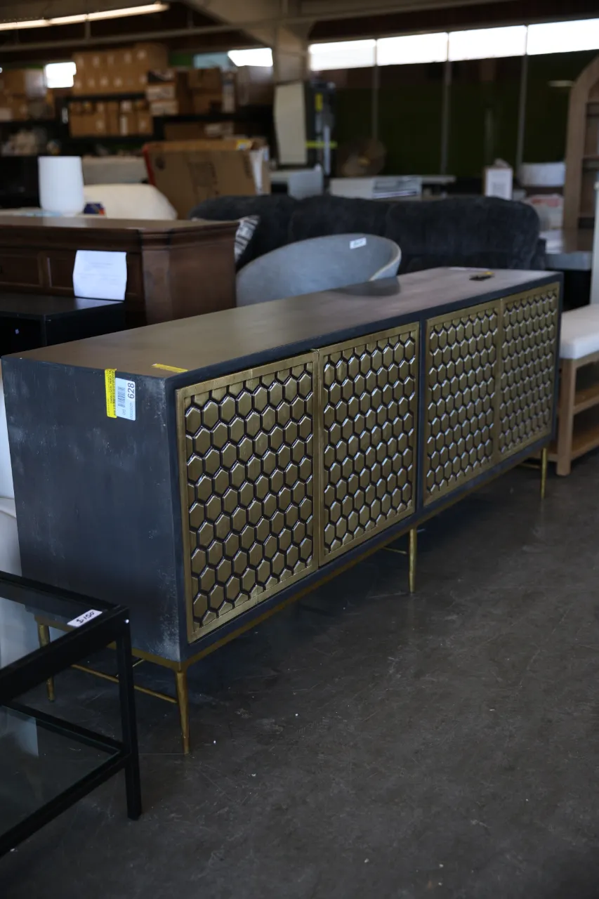 Dark Gray & Gold Hexagonal Media Console โ image 1