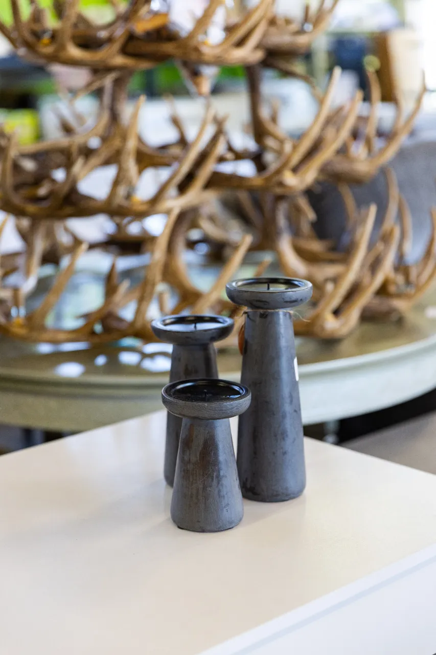 Set of 3 Dark Gray Rustic Taper Candle Holders โ image 1