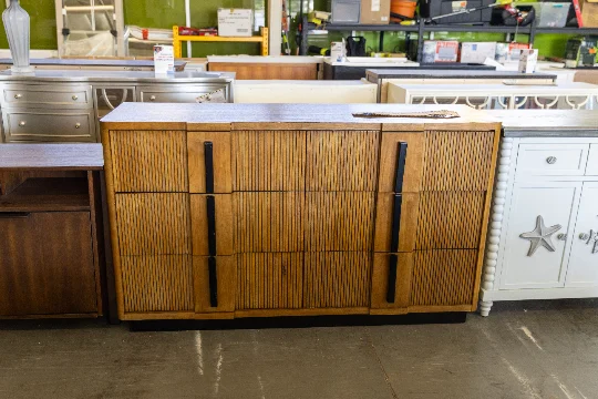 Mid-Century Modern Wood Dresser with Fluted Drawers