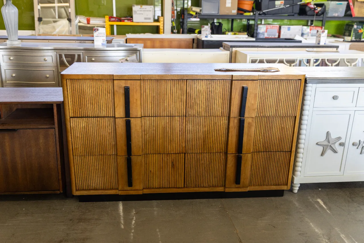 Mid-Century Modern Wood Dresser with Fluted Drawers โ image 1