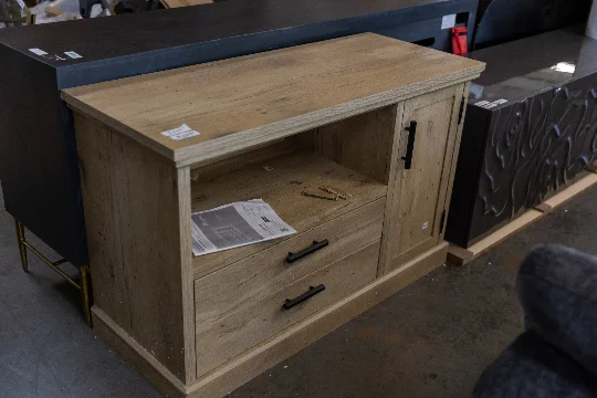 Rustic Wood TV Stand with 2 Drawers and Cabinet