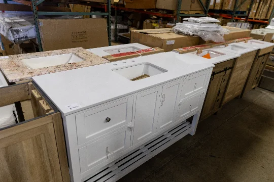 White Vanity Cabinet with White Countertop and Sink