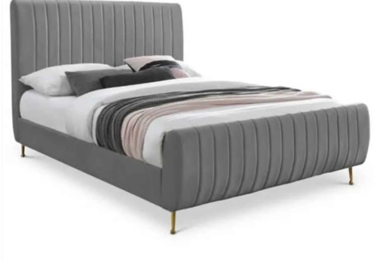 Meridian Furniture Zara Grey Velvet King Bed โ image 1