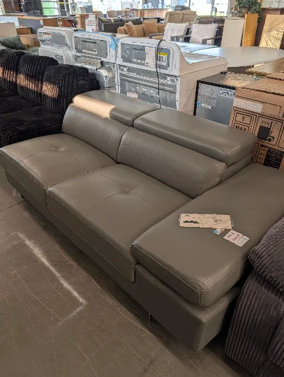 Barts Light Grey Leatherette RAF Loveseat Sectional Piece with Adjustable Headrests/Armrest