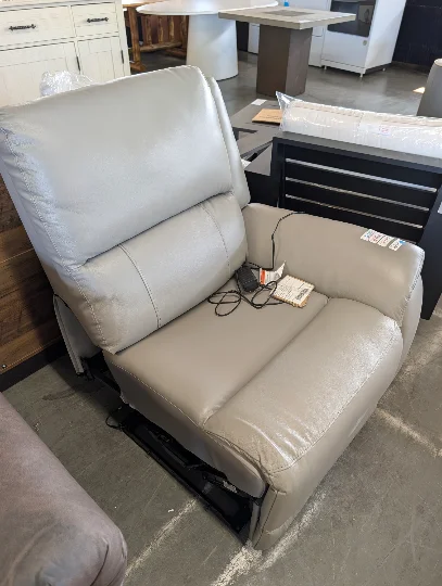 Gray Leather Power Reclining Sectional Piece - Right Arm Facing