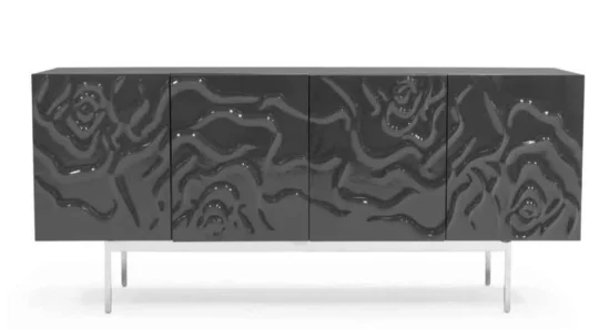 71" Modern Grey High Gloss Buffet Cabinet - Sculpted Wave Design 71W" x 21D" x 28H"