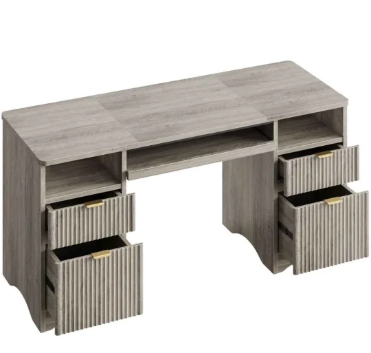 Luing 59" W Fluted Executive Desk with Keyboard Tray and File Drawers