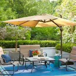 Hampton Bay 10 ft. Commercial Aluminum Cantilever Square Offset Patio Umbrella in Cafe Tan โ image 1